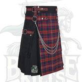 Stylish Black Gothic Kilt with Tartan Apron and Chains – Alternative Highland Wear by BattleOfKilts